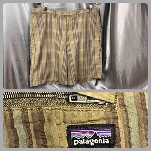 Patagonia Mens 9" Shorts Sz 36 Green Plaid Flat Front Chino Zipper Outdoor Hike